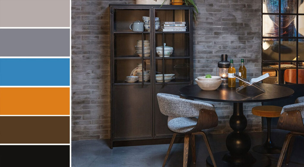 Kleurenpalet blauw oranje dark mode bij Jansen Totaal Wonen